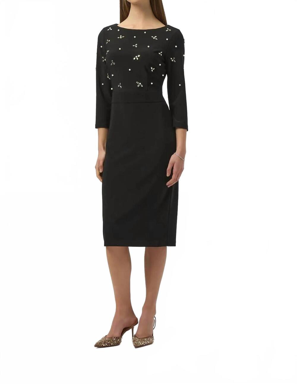 NEW JOSEPH RIBKOFF embellished three quarter sleeves sheath dress in black